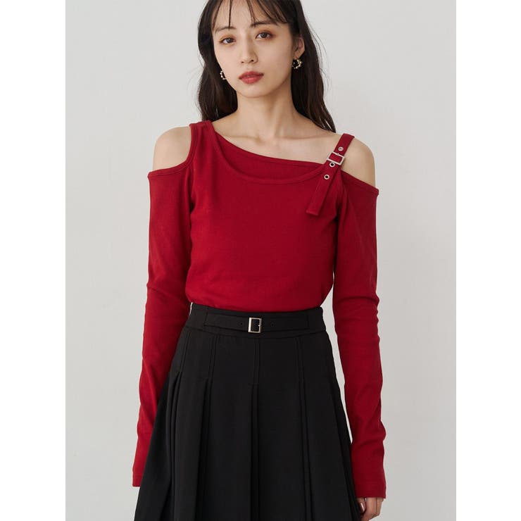 レッド | アシメデザインベルトトップス | MURUA