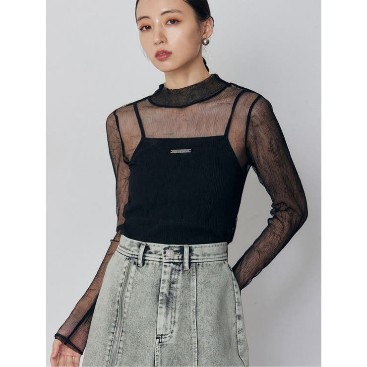 ブラック | プリーツシアーハイネックトップス | MURUA