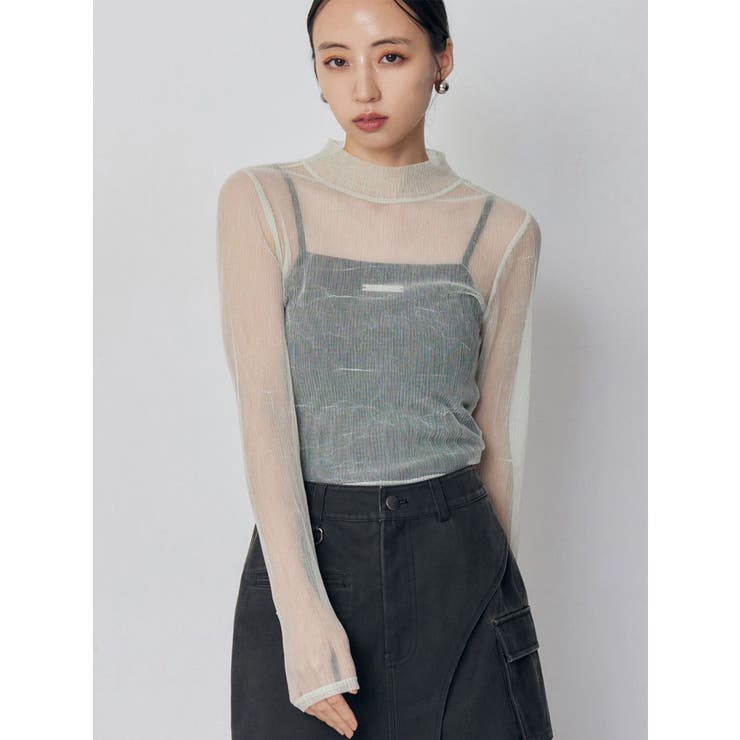 ミントグリーン | プリーツシアーハイネックトップス | MURUA