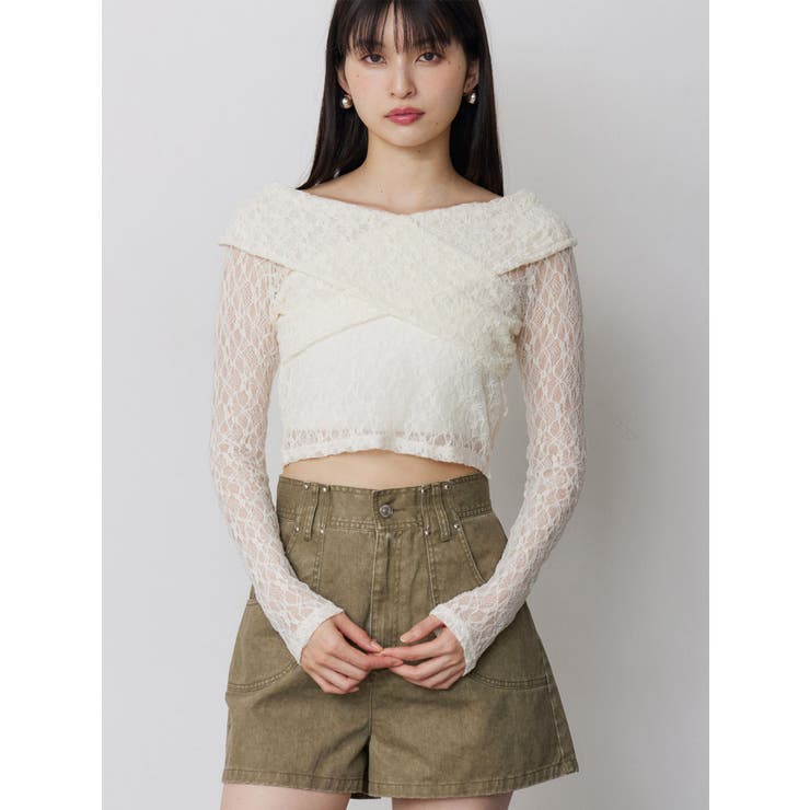 アイボリー | レースカシュクールオフショルトップス | MURUA