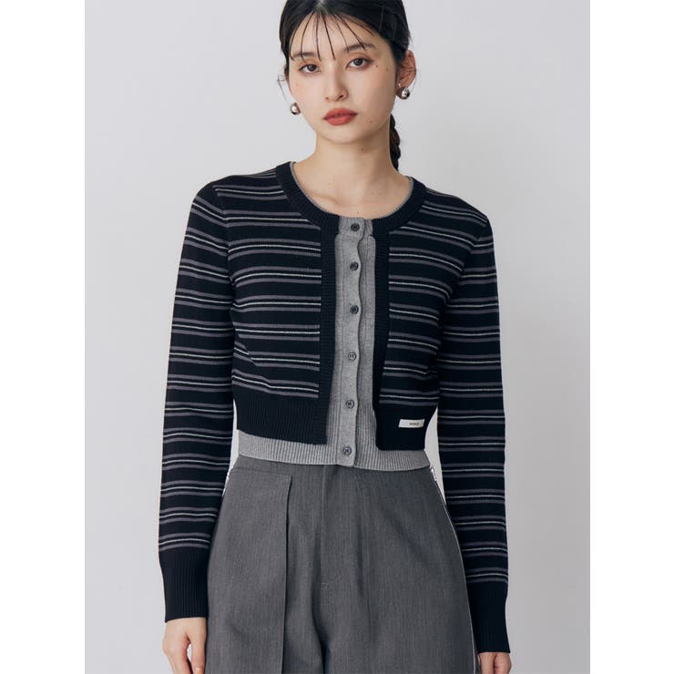 ブラック | レイヤードクロップドカーディガン | MURUA