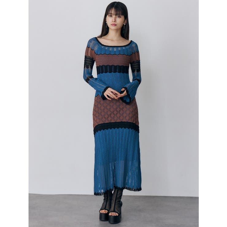 バイカラークロシェニットワンピース | MURUA | 詳細画像5 