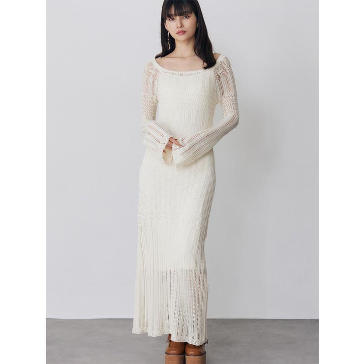 ホワイト | バイカラークロシェニットワンピース | MURUA