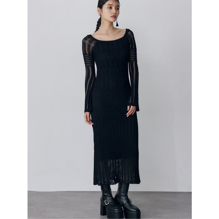 ブラック | バイカラークロシェニットワンピース | MURUA