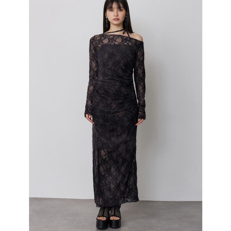 ブラック | フロッキーフラワーシアーワンピース | MURUA