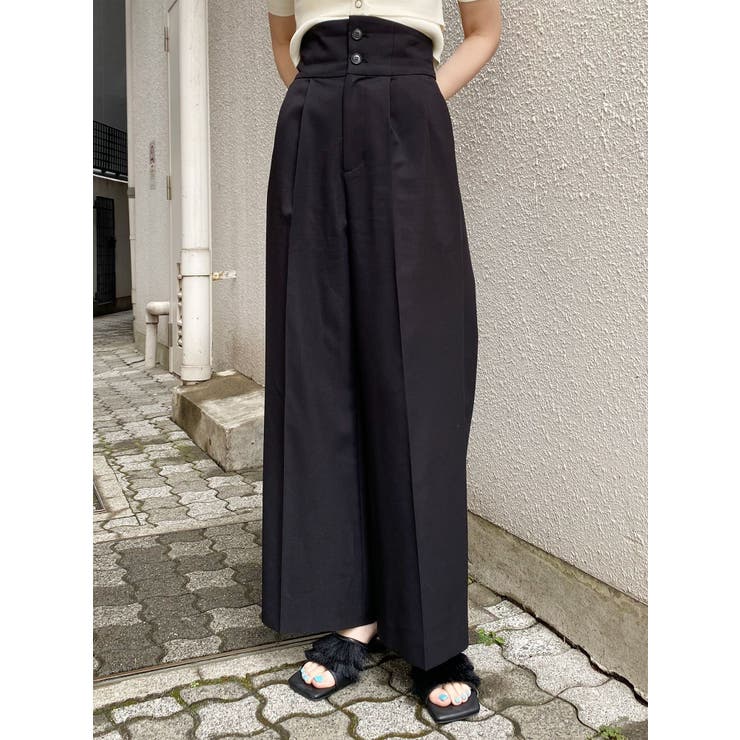 ブラック | ハイウエストセンプレワイドパンツ【セットアップ着用可】【接触冷感】 | MURUA