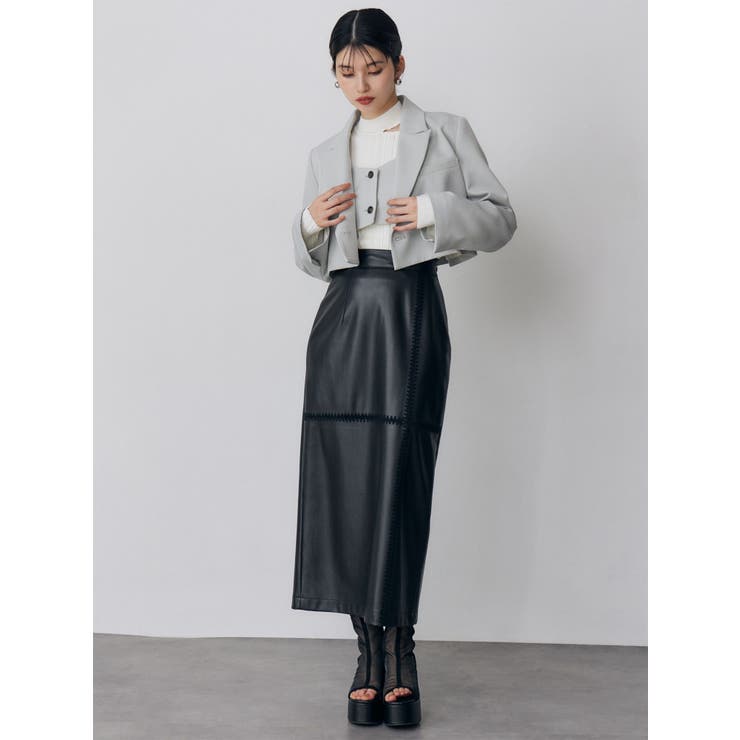 クロシェドッキングフェイクレザースカート | MURUA | 詳細画像11 