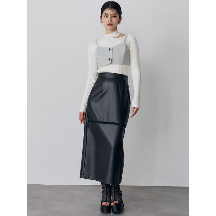 クロシェドッキングフェイクレザースカート | MURUA | 詳細画像13 