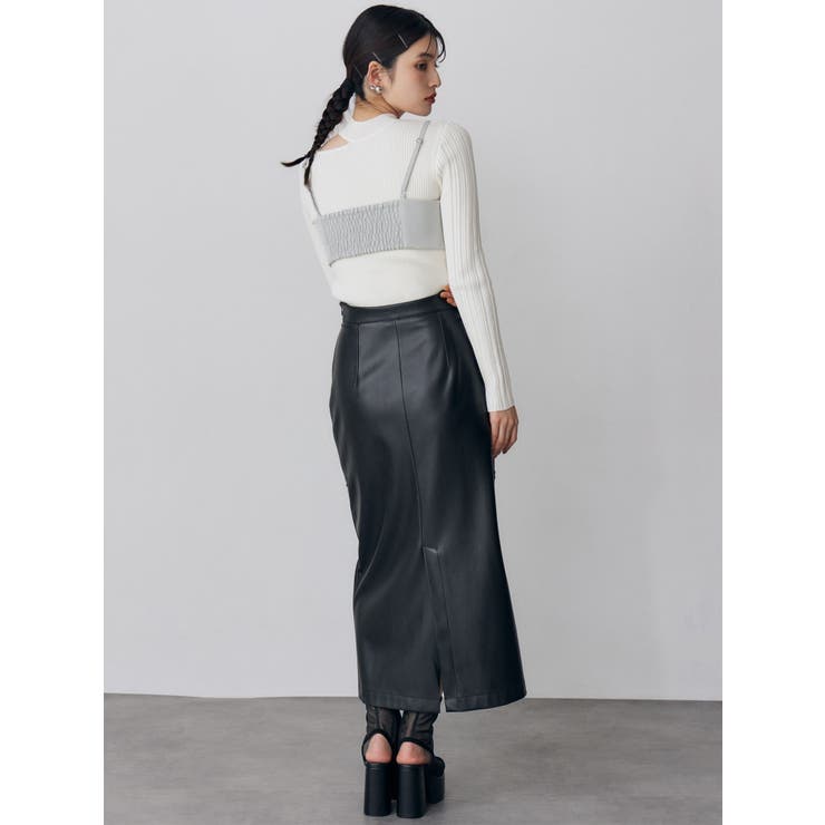 クロシェドッキングフェイクレザースカート | MURUA | 詳細画像15 