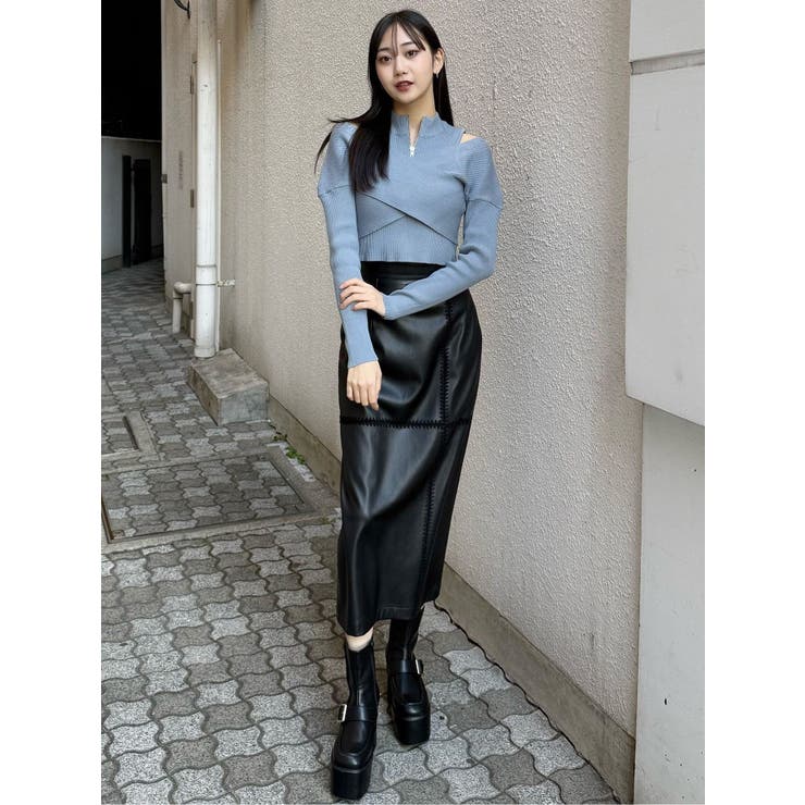 クロシェドッキングフェイクレザースカート | MURUA | 詳細画像16 