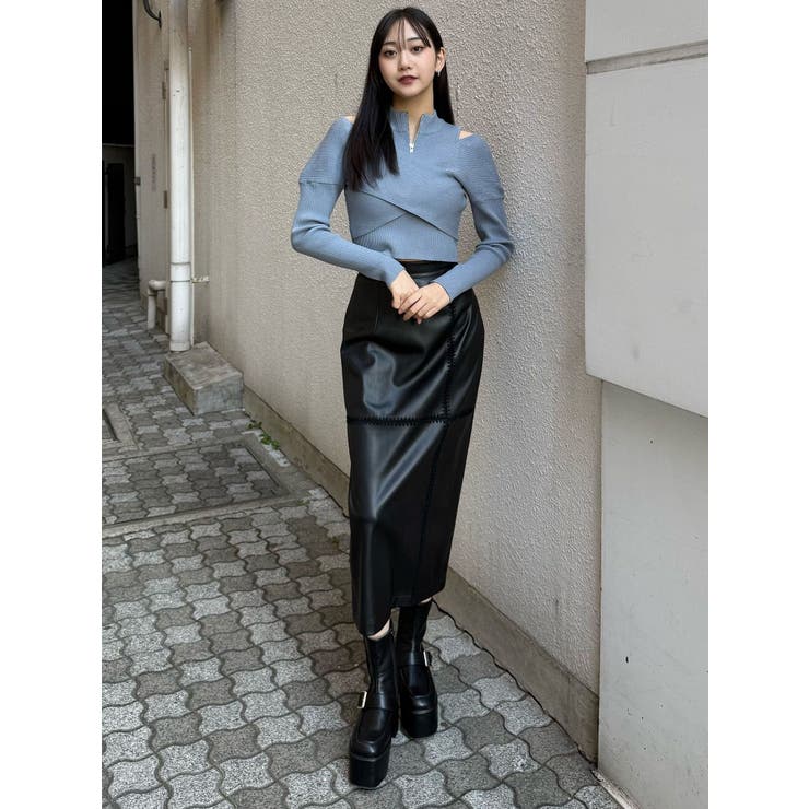 クロシェドッキングフェイクレザースカート | MURUA | 詳細画像17 