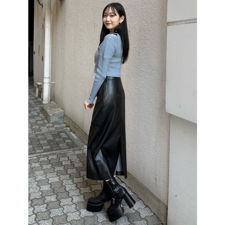 クロシェドッキングフェイクレザースカート | MURUA | 詳細画像18 