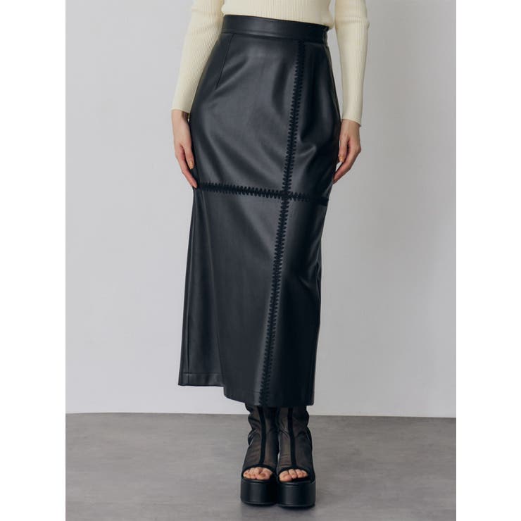 クロシェドッキングフェイクレザースカート | MURUA | 詳細画像2 