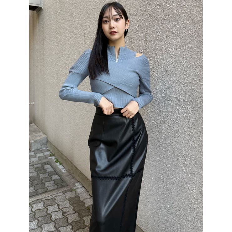 クロシェドッキングフェイクレザースカート | MURUA | 詳細画像20 