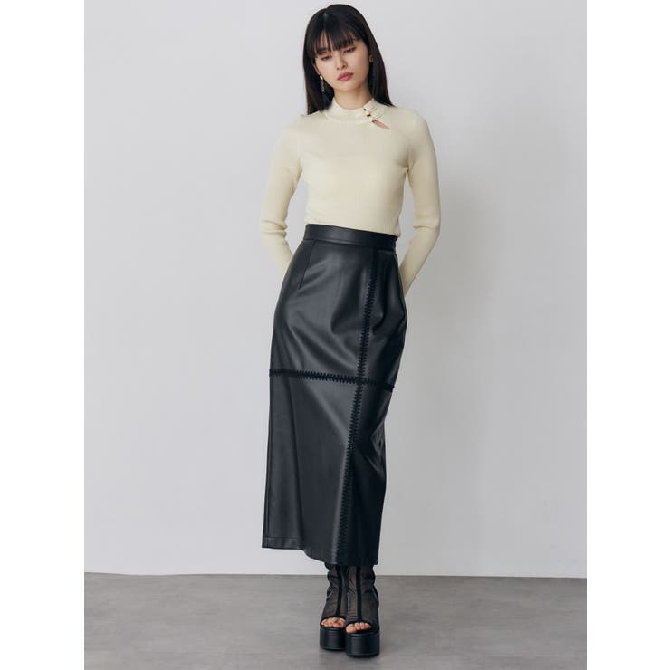 クロシェドッキングフェイクレザースカート | MURUA | 詳細画像4 