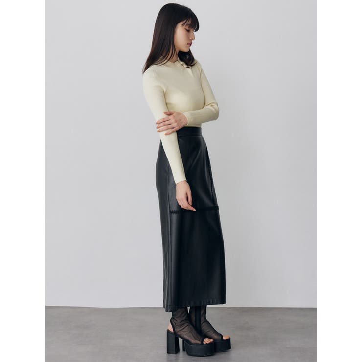 クロシェドッキングフェイクレザースカート | MURUA | 詳細画像5 