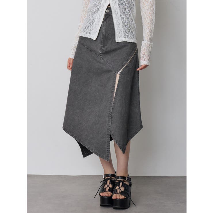 グレー | ウォッシュアシメラッフルZIPスカート【セット販売対象】 | MURUA