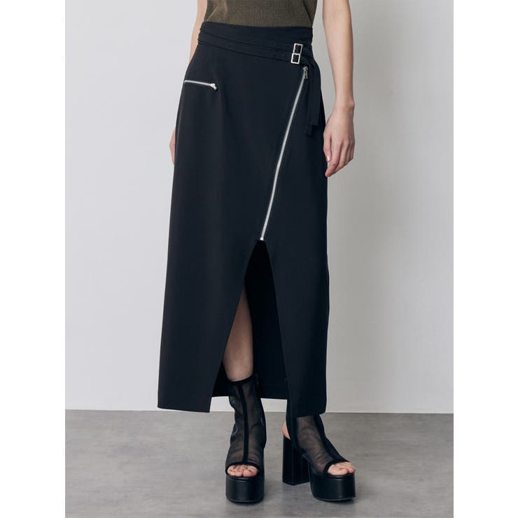 ブラック | ダブルベルトアシメZIPスカート | MURUA