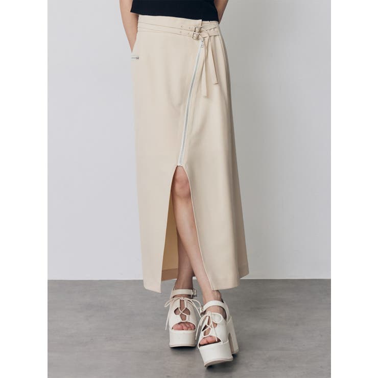 ベージュ | ダブルベルトアシメZIPスカート | MURUA