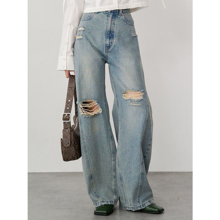 ブルー | バレルレッグクラッシュデニム | MURUA