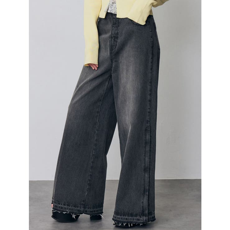 ブラック | サイドZIPスリットワイドデニム【セットアップ着用可】 | MURUA