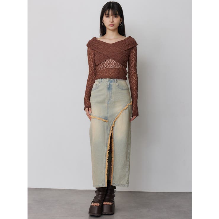 フリンジスリットデニムスカート【セットアップ着用可】 | MURUA | 詳細画像18 