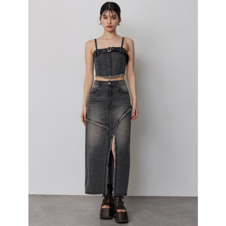 フリンジスリットデニムスカート【セットアップ着用可】 | MURUA | 詳細画像2 