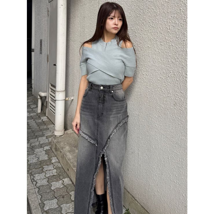 フリンジスリットデニムスカート【セットアップ着用可】 | MURUA | 詳細画像32 