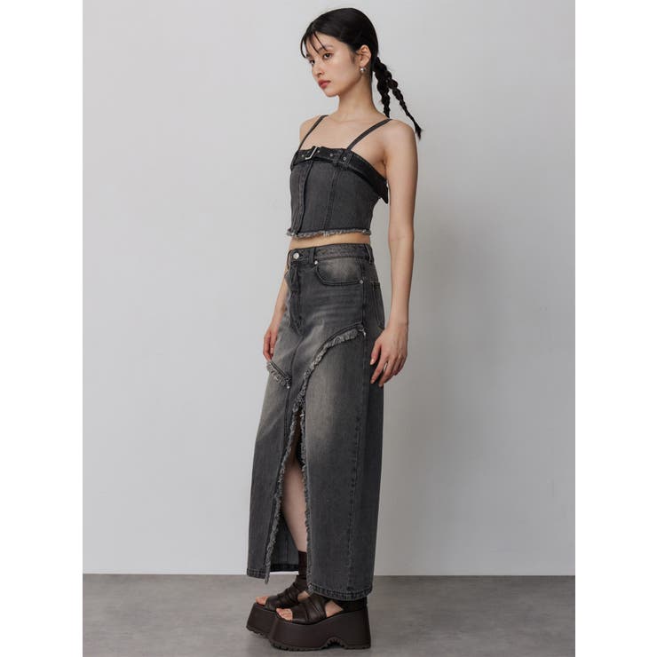 フリンジスリットデニムスカート【セットアップ着用可】 | MURUA | 詳細画像4 