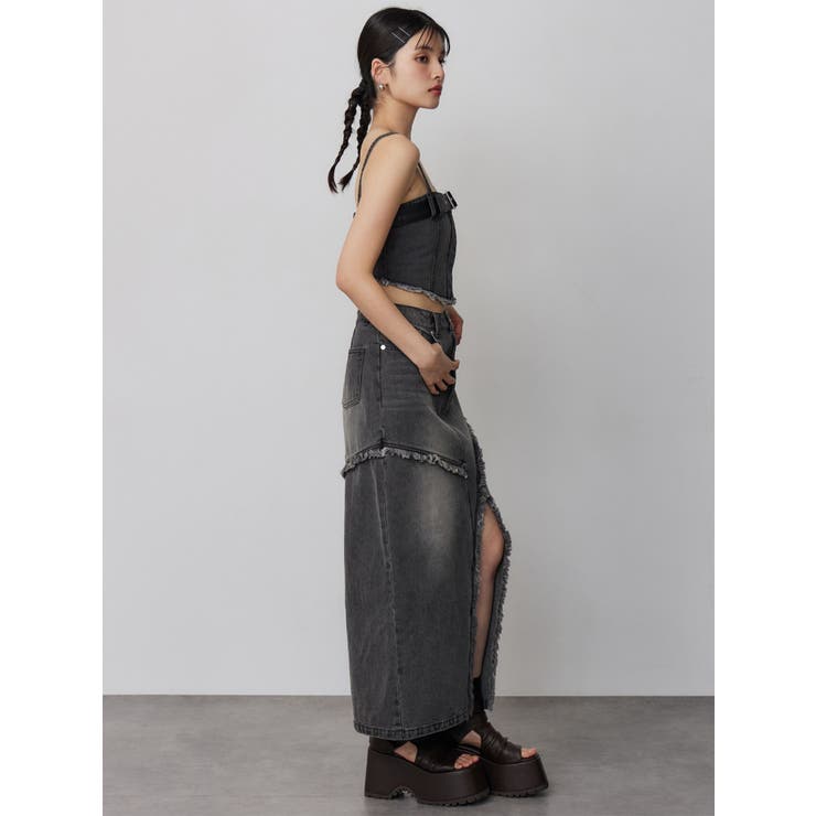 フリンジスリットデニムスカート【セットアップ着用可】 | MURUA | 詳細画像5 
