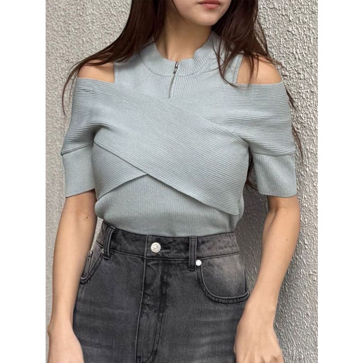 ブルー | ZIPカシュクールハーフニット | MURUA