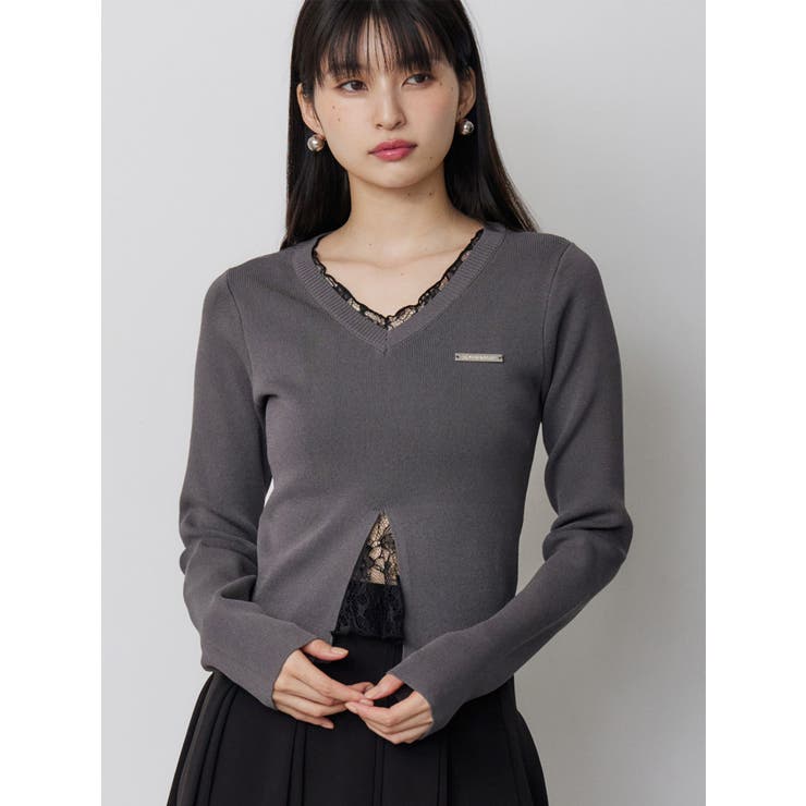 レースレイヤードVネックニット | MURUA | 詳細画像1 
