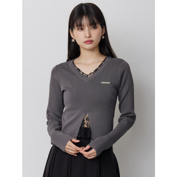 レースレイヤードVネックニット | MURUA | 詳細画像3 