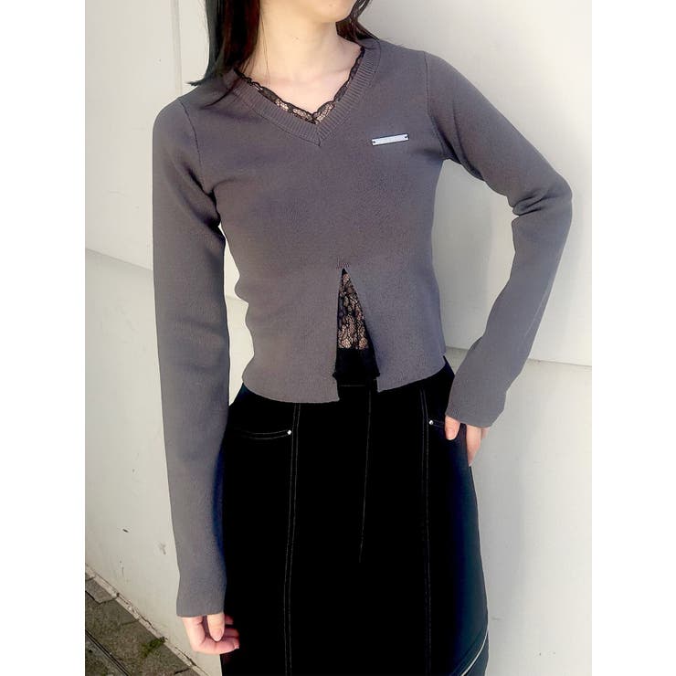 レースレイヤードVネックニット | MURUA | 詳細画像8 