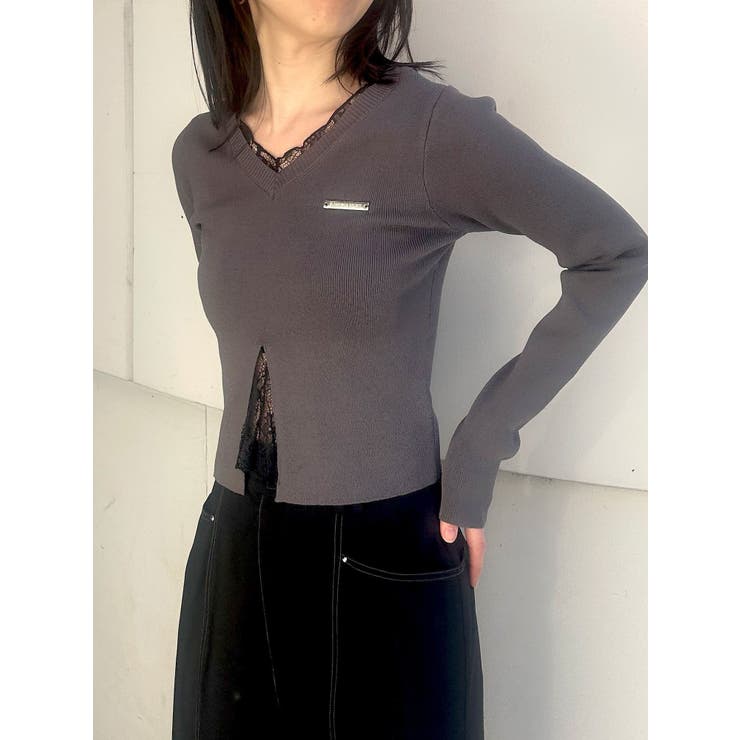 レースレイヤードVネックニット | MURUA | 詳細画像9 