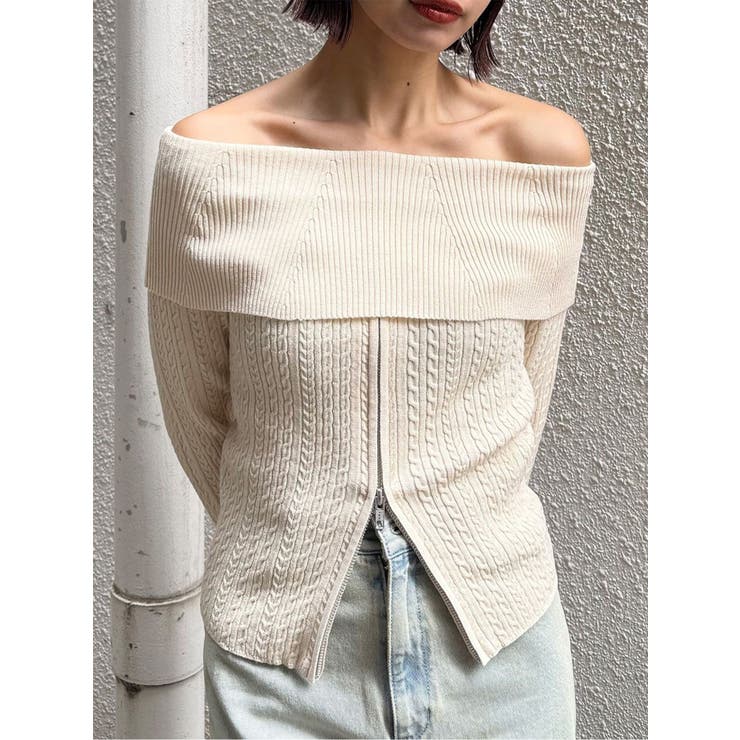 アイボリー | オフショルダーケーブルニット | MURUA