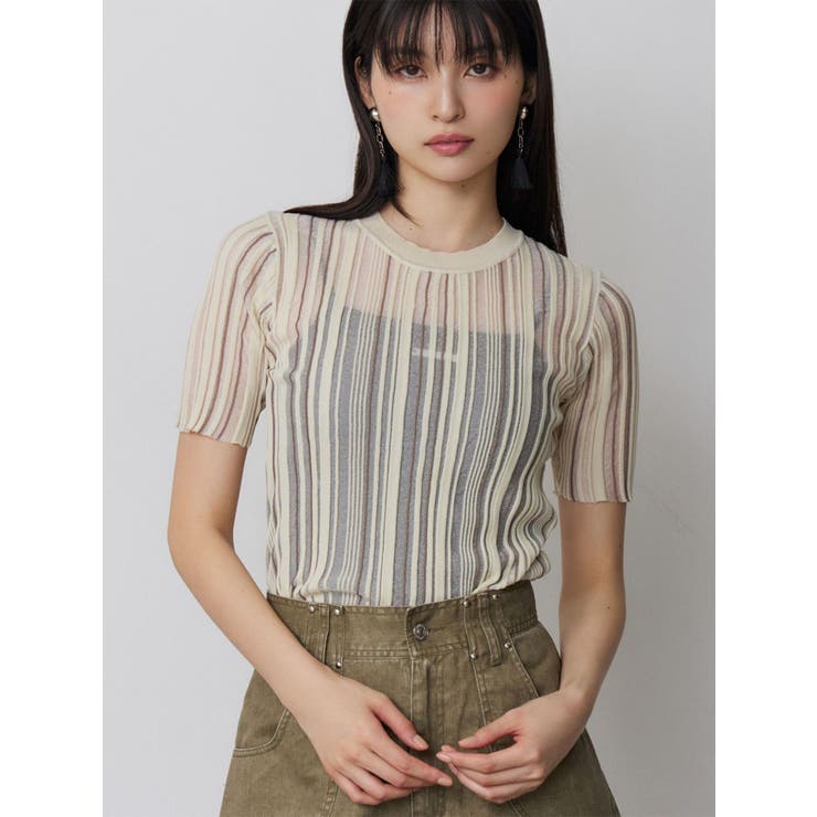 アイボリー | シアーストライプニット | MURUA