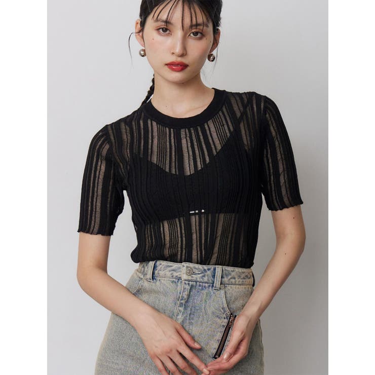 ブラック | シアーストライプニット | MURUA