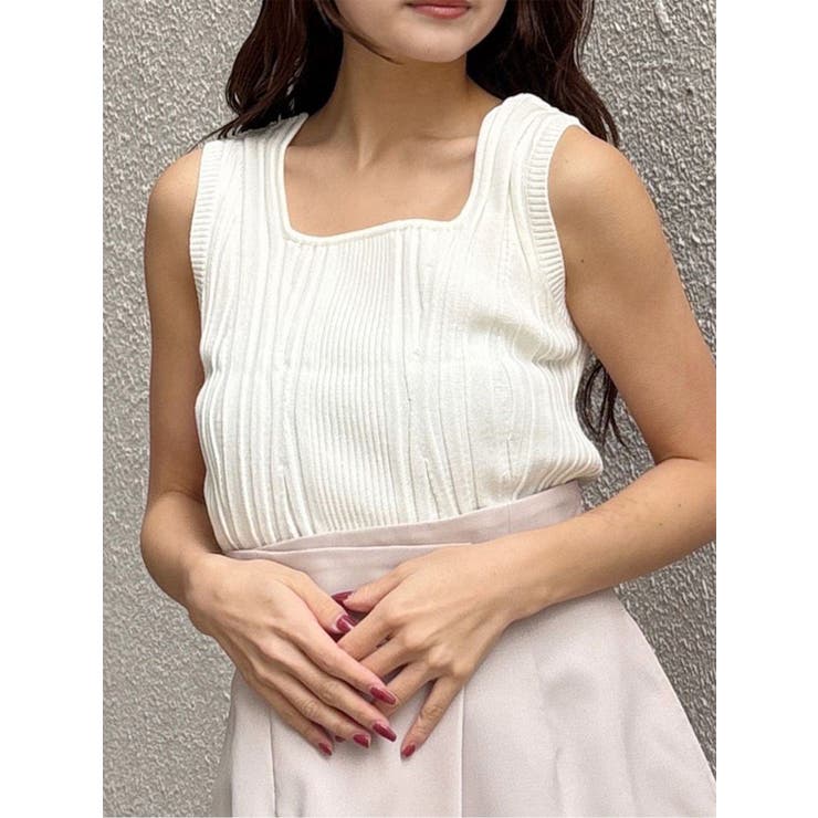 ホワイト | スクエアキーネックリブニットタンク | MURUA