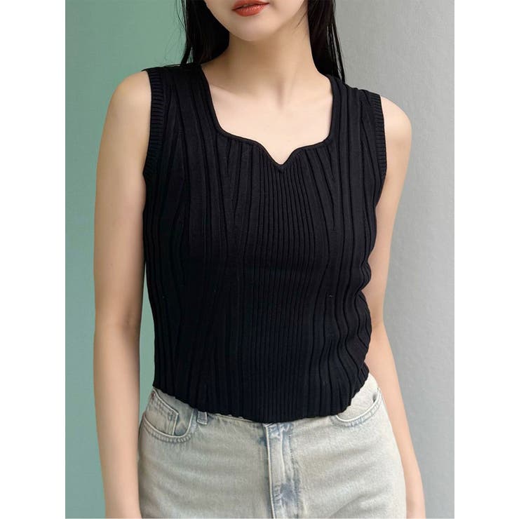 ブラック | スクエアキーネックリブニットタンク | MURUA