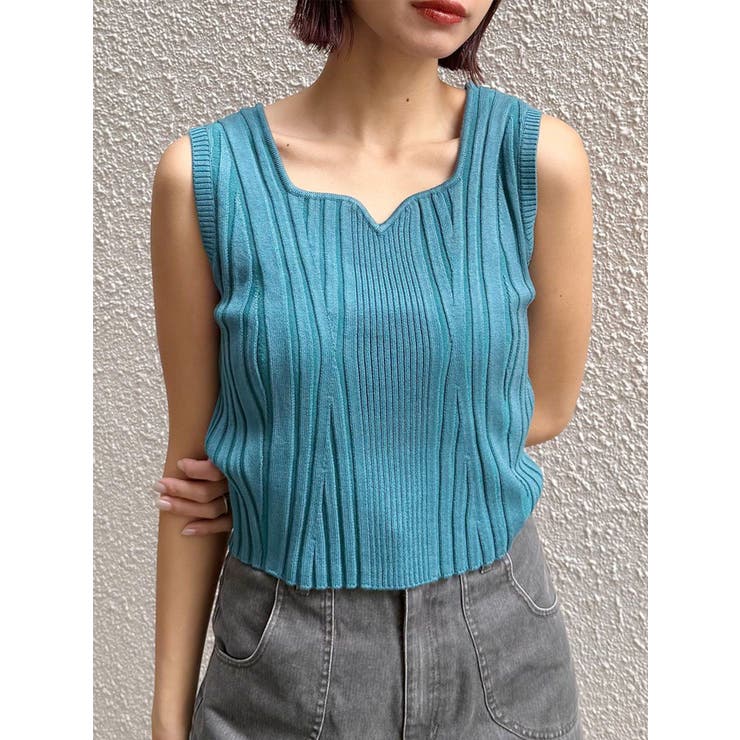 ブルー | スクエアキーネックリブニットタンク | MURUA
