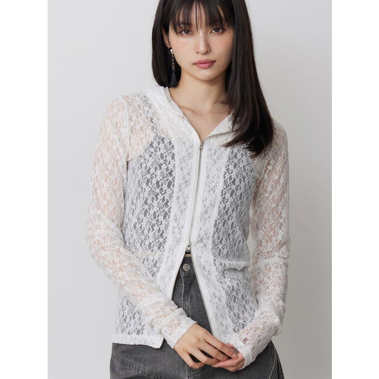 ホワイト | スウィッチングスリーブレースフーディ | MURUA