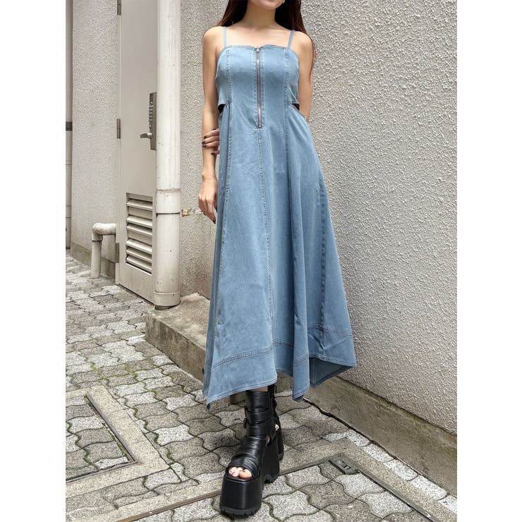 ブルー | デニムライクサイドカットワンピース | MURUA