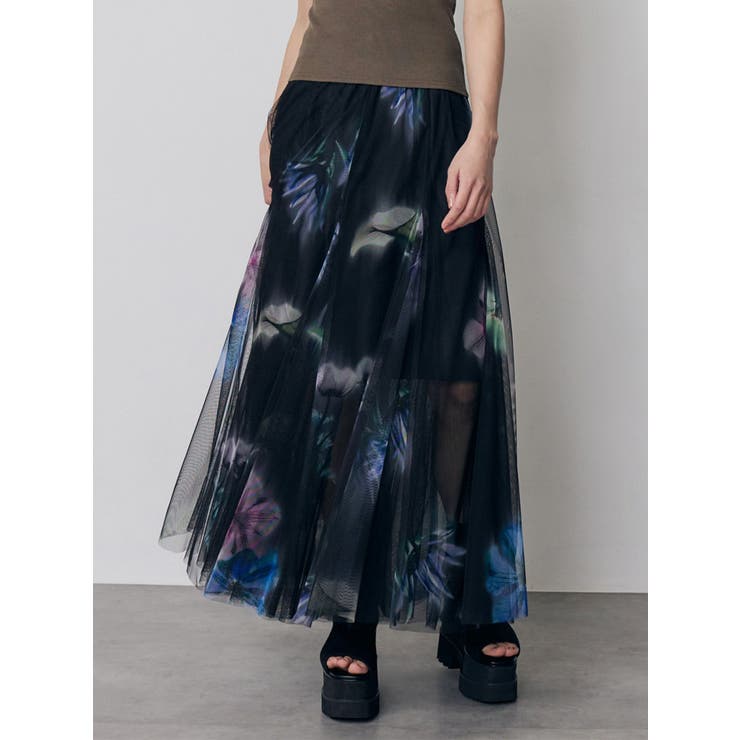 ブラック | ブラーフラワーフレアスカート | MURUA