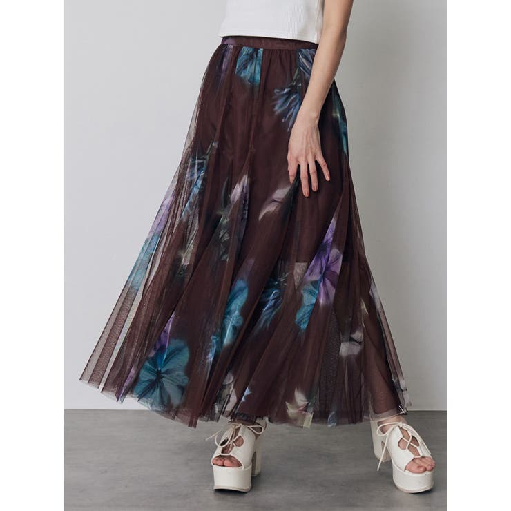ブラウン | ブラーフラワーフレアスカート | MURUA