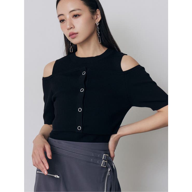 ブラック | オフショルカーデドッキングニット | MURUA