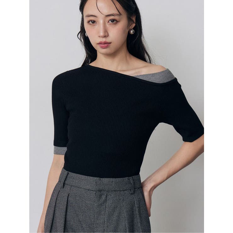 ブラック | レイヤードワンショルハーフニット | MURUA