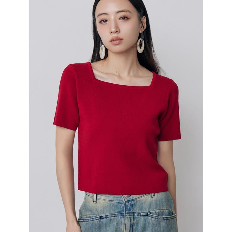 レッド | デコルテオープンハーフニット【2WAY】【接触冷感】【近赤外線カット】 | MURUA