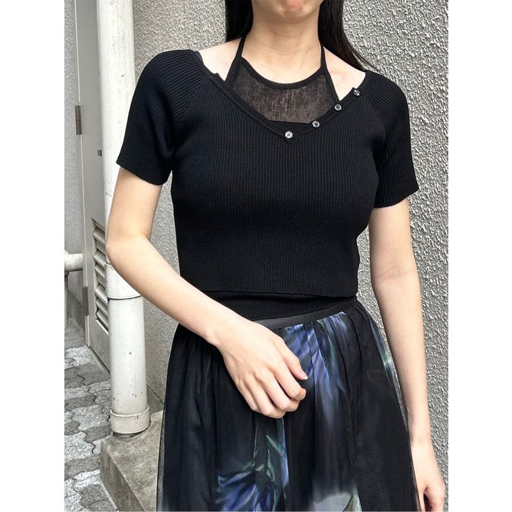 ブラック | レイヤードライクVネックニット | MURUA