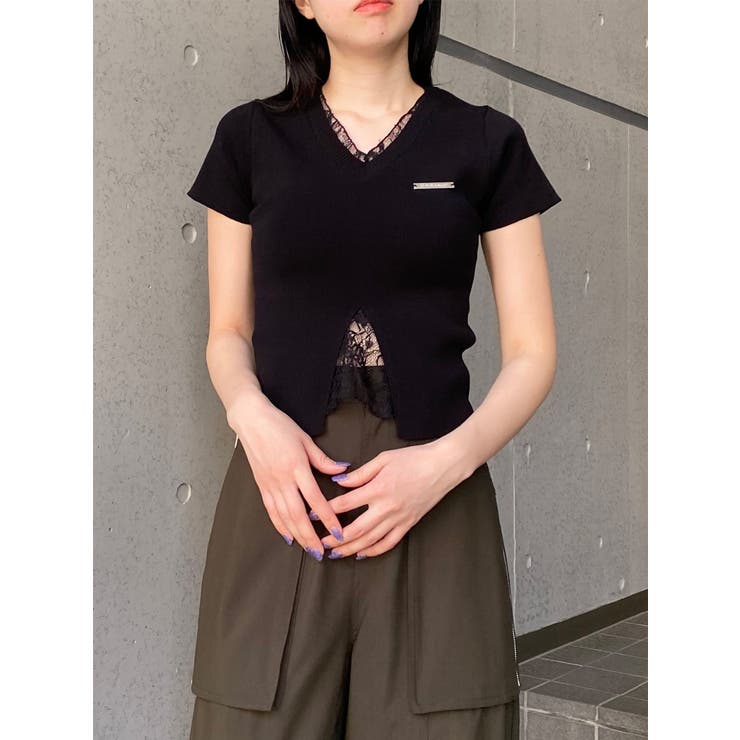 レースレイヤードVネックハーフニット | MURUA | 詳細画像34 